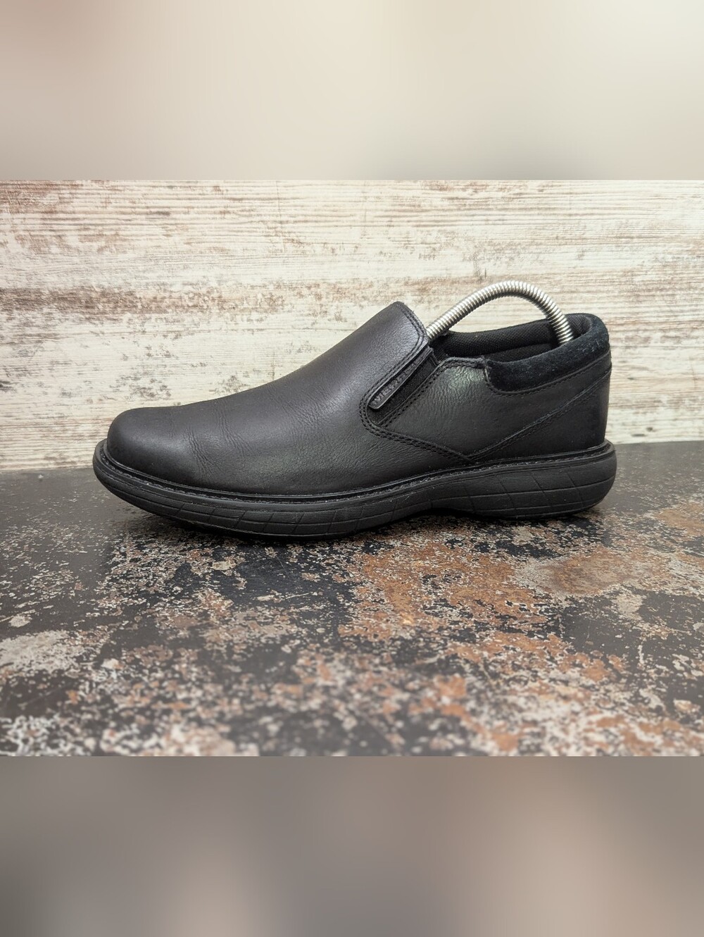 Mens Merrell World Vue Loafers Shoes Sz 9 Used Black Leather J94005 Slip On